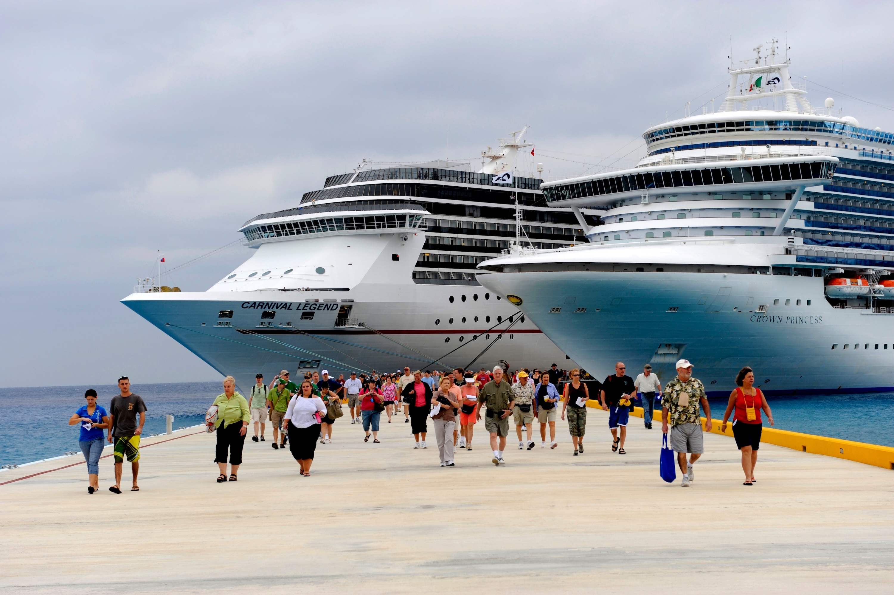 Carnival Legend and Crown Princess dock in Cozumel, Mexico