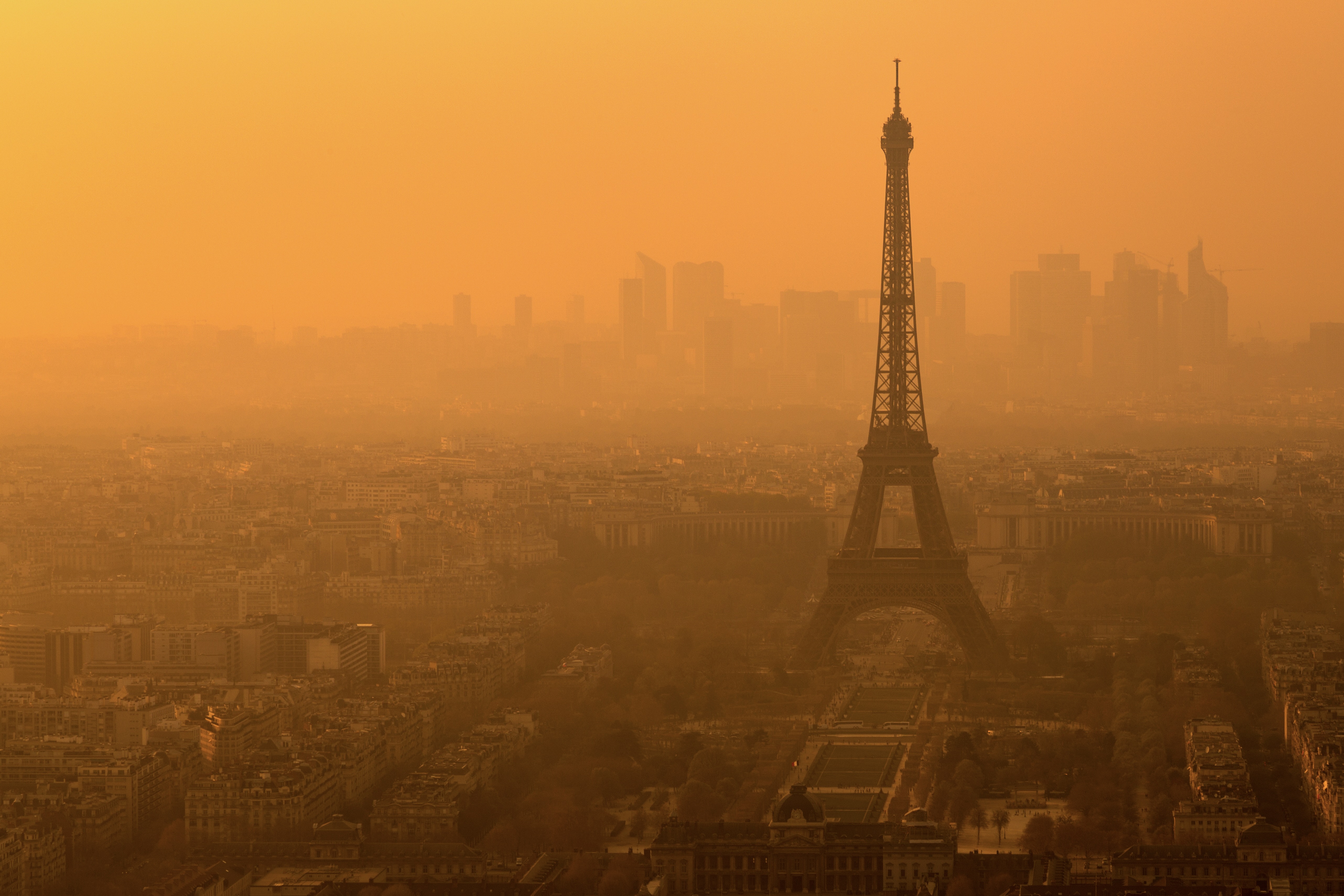 Eiffel Tower in orange haze