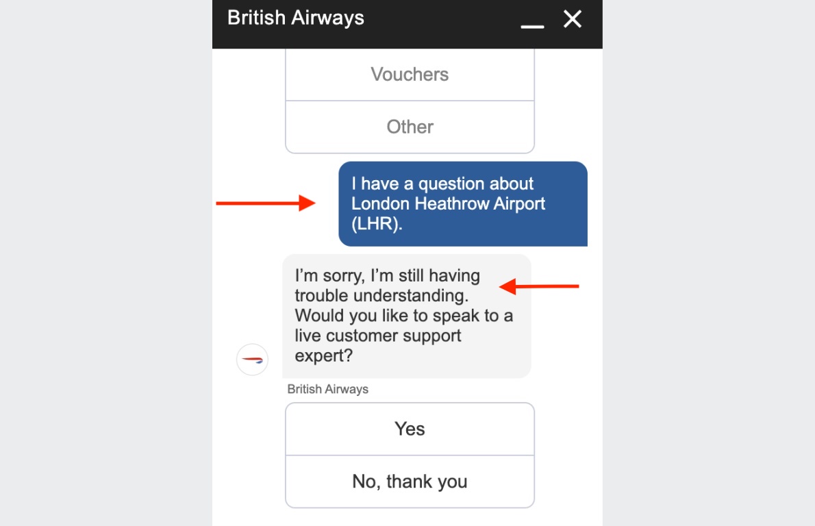 Chat with British Airways customer service bot