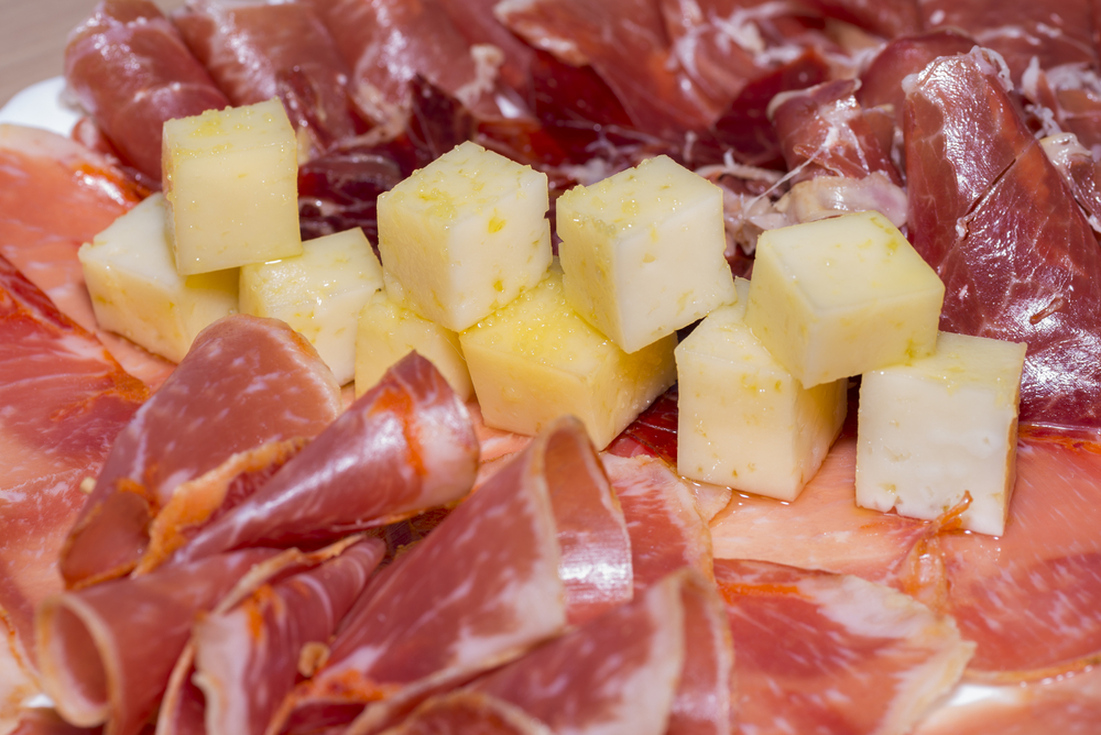 Iberian ham, cheese, Spanish food