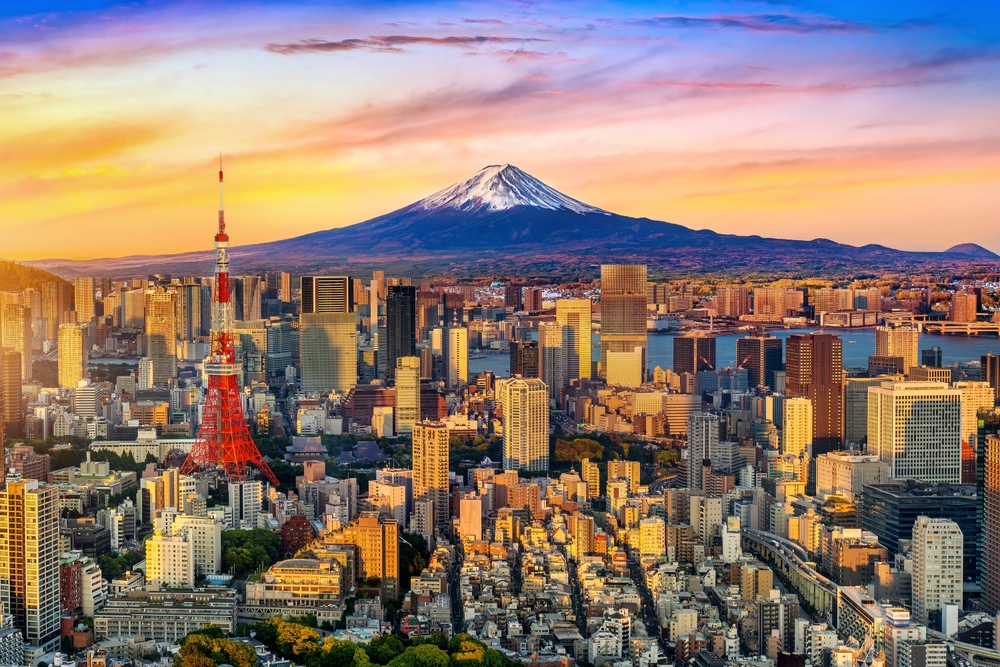 Mt. Fuji looms over Tokyo in Japan