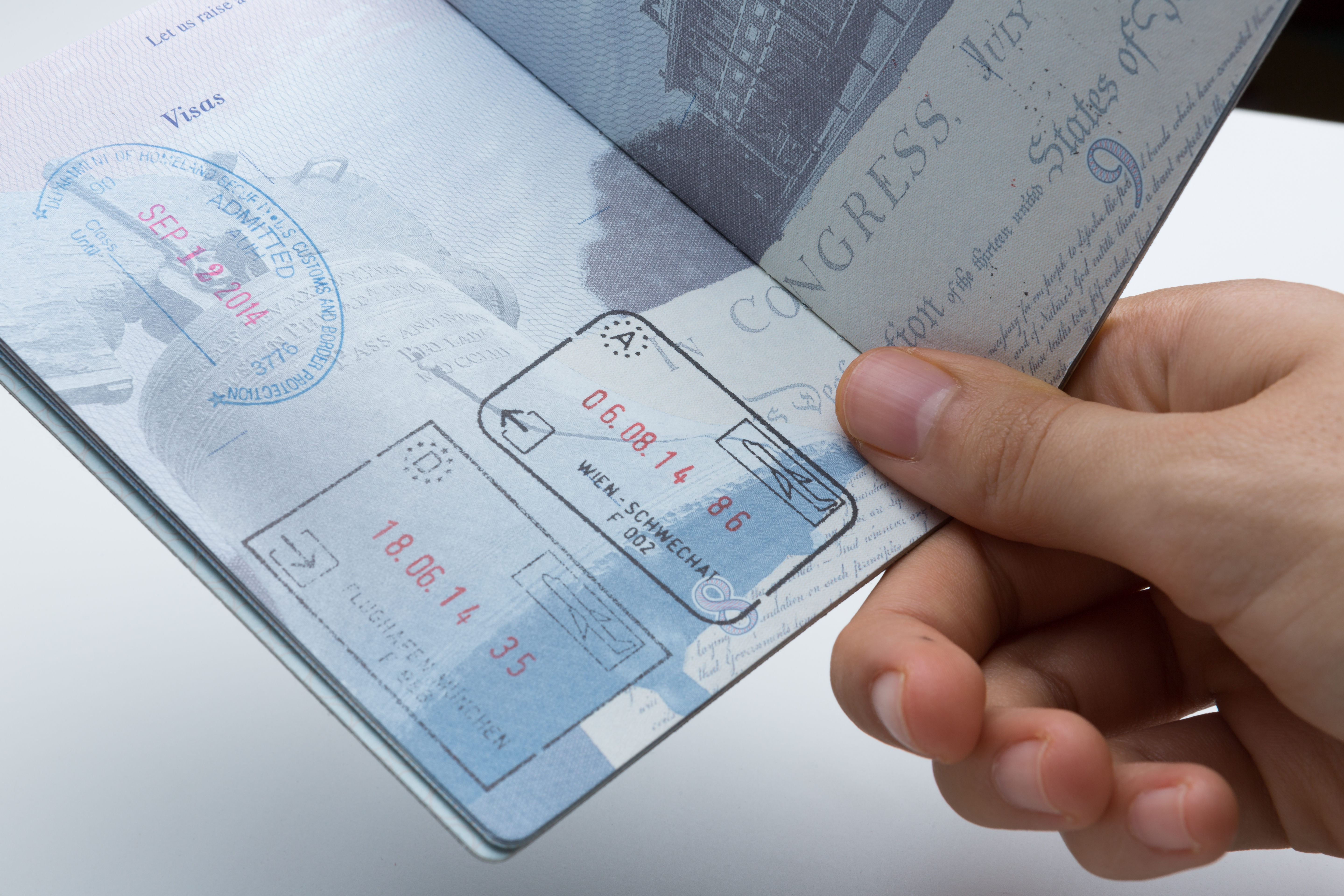 Stamps inside a U.S. passport