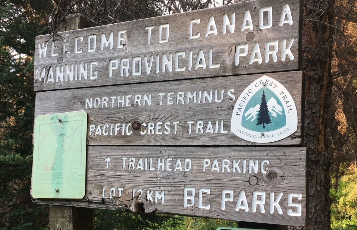 sign at Pacific Crest Trail Canada terminus, Manning Provincial Park, British Columbia