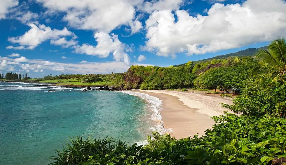 A view of the beach outside the Travaasa Resort in Maui