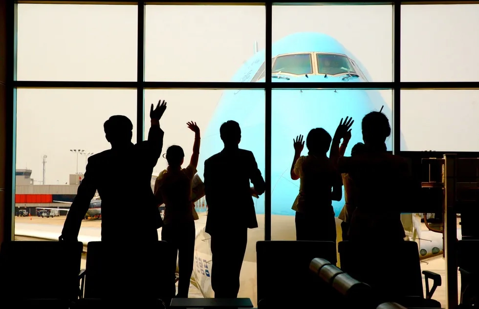 Airport, Plane, People Waving