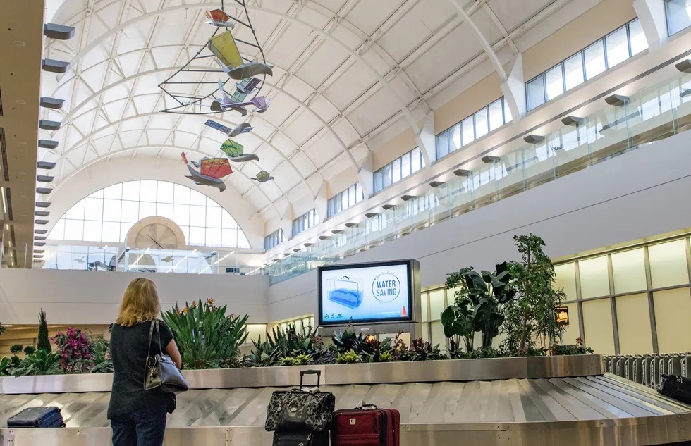 Baggage claim area at John Wayne Airport in Santa Ana, California