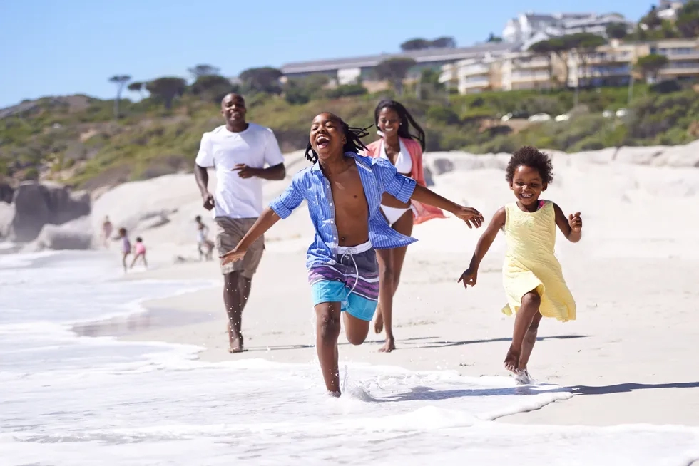 Family, children, beach, sunset