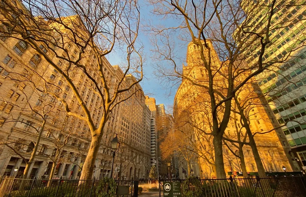 Bowling Green Park, Financial District, New York City, Sunset, Lower Manhattan