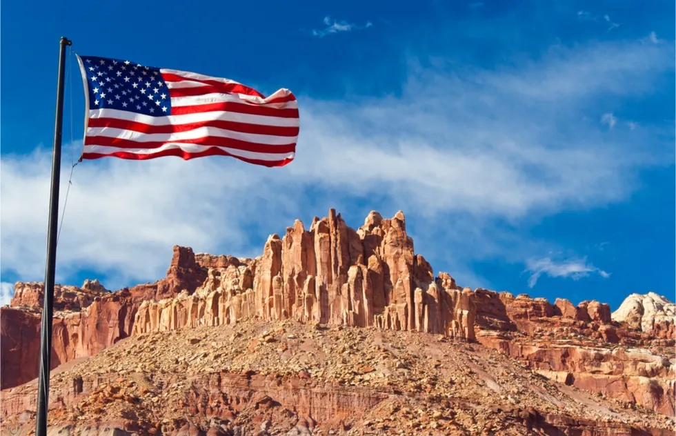 Capitol Reef National Park, Utah, United States, American flag