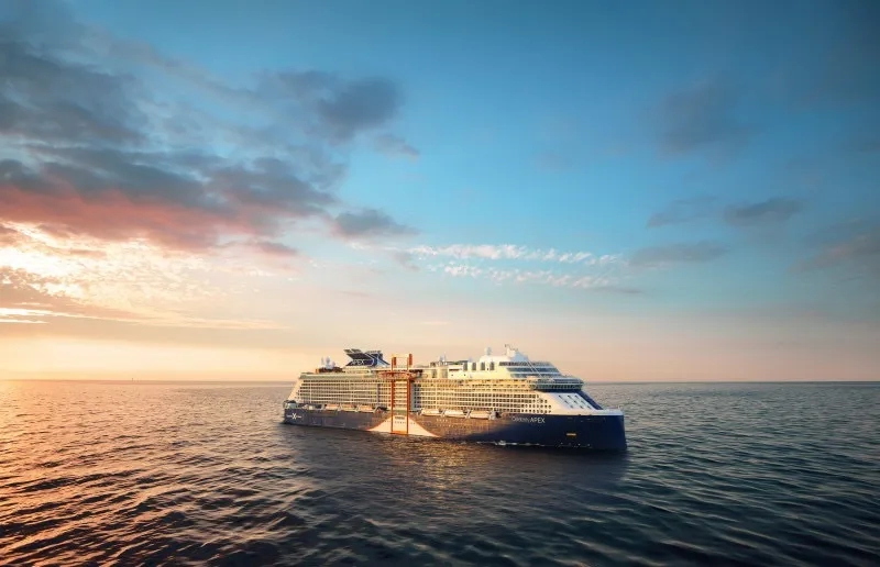 Celebrity Apex at sea at dusk