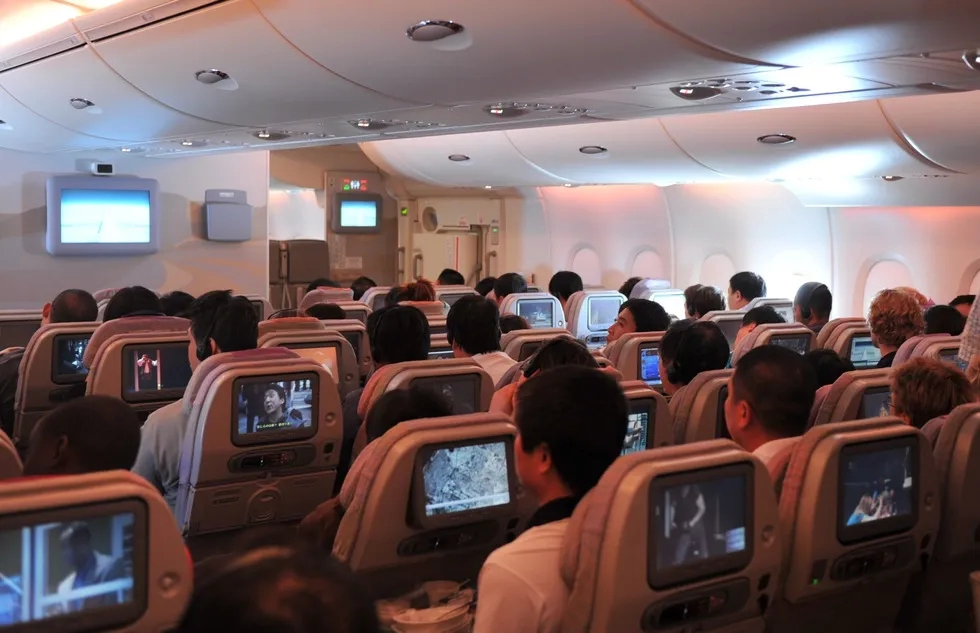 Economy class cabin on an Emirates flight