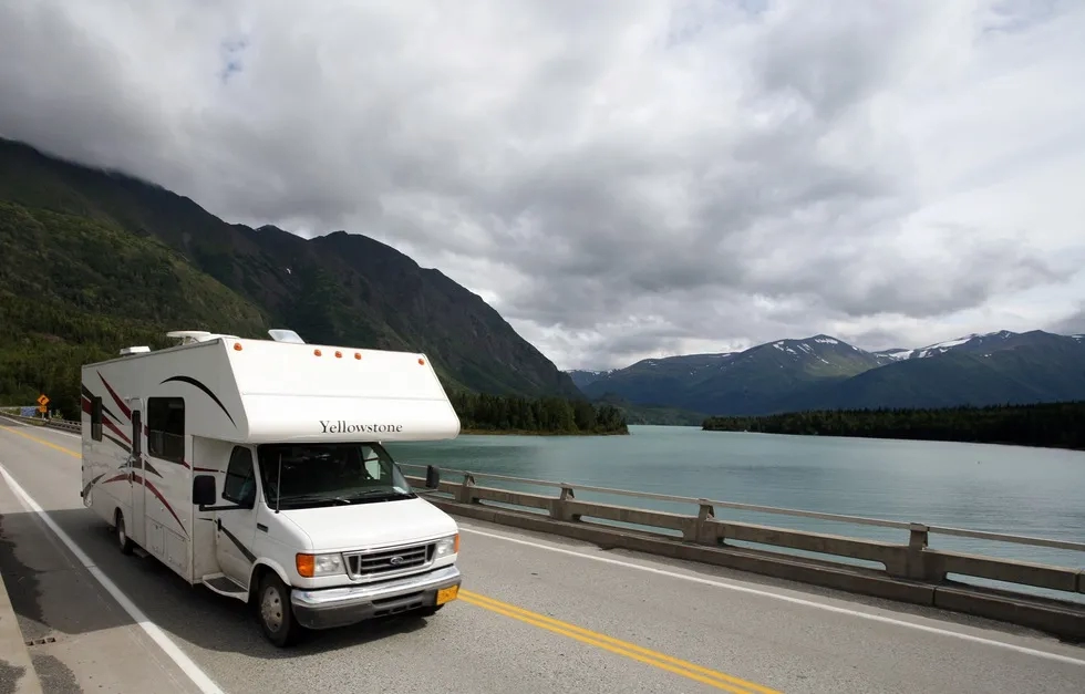 RV driving at Cooper Landing, Alaska