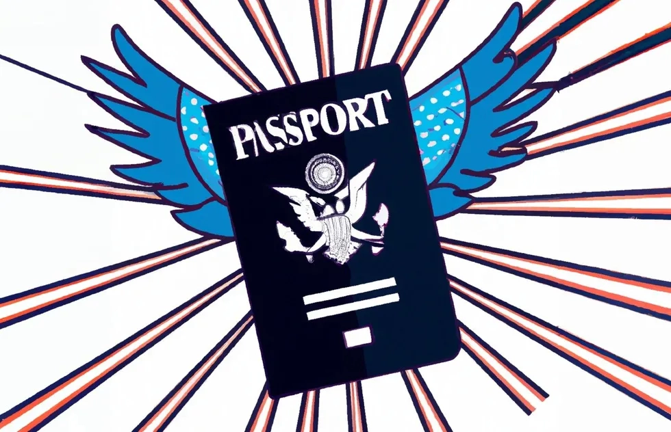 DALL-E generated flying passport, disco style (illustration)