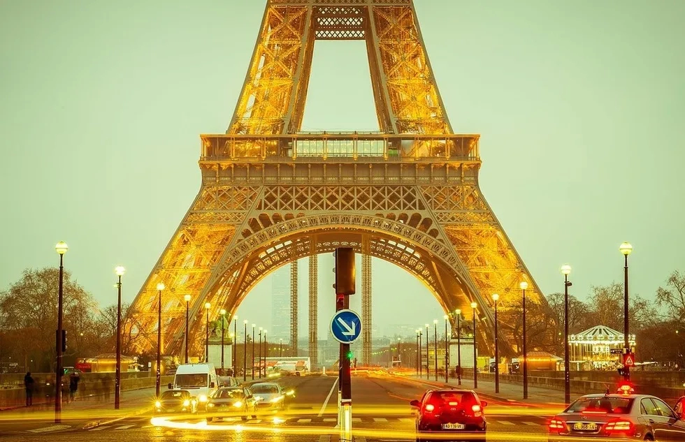 Eiffel Tower and traffic in Paris