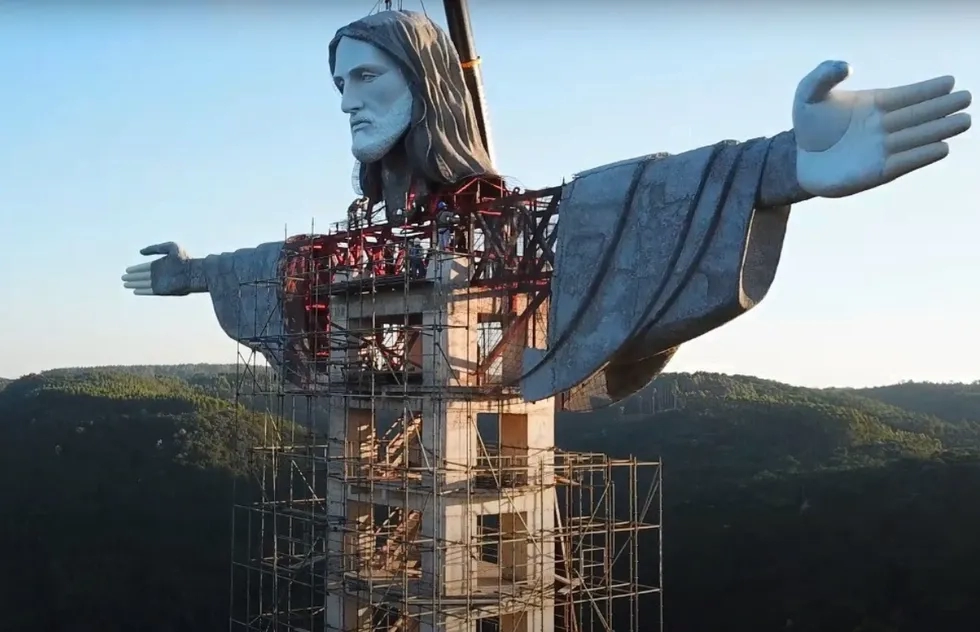 Christ the Protector statue under construction in Encantado, Brazil