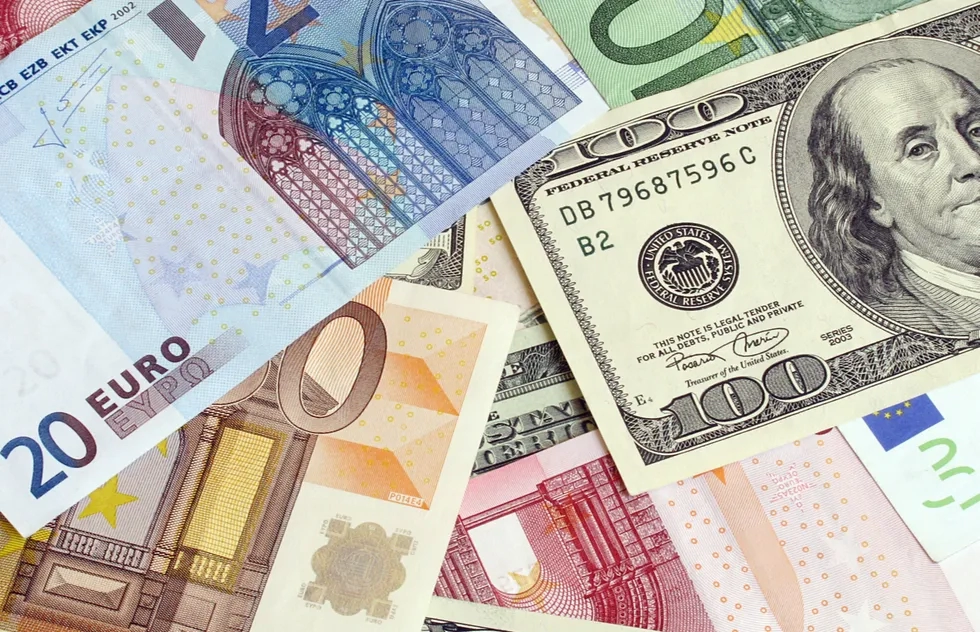 U.S. currency amid euros