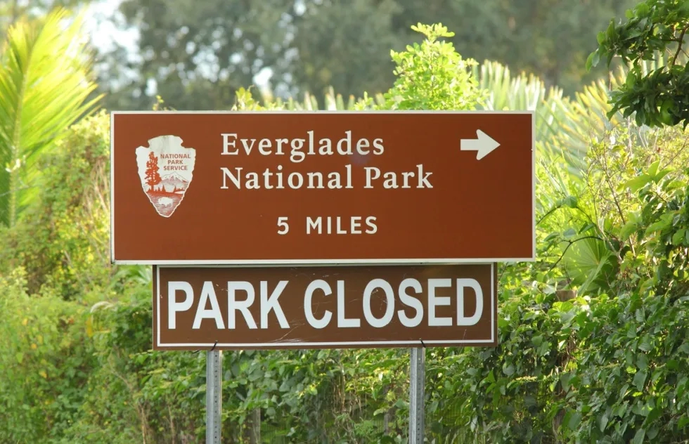 Closure sign at Florida's Everglades National Park during 2013 government shutdown