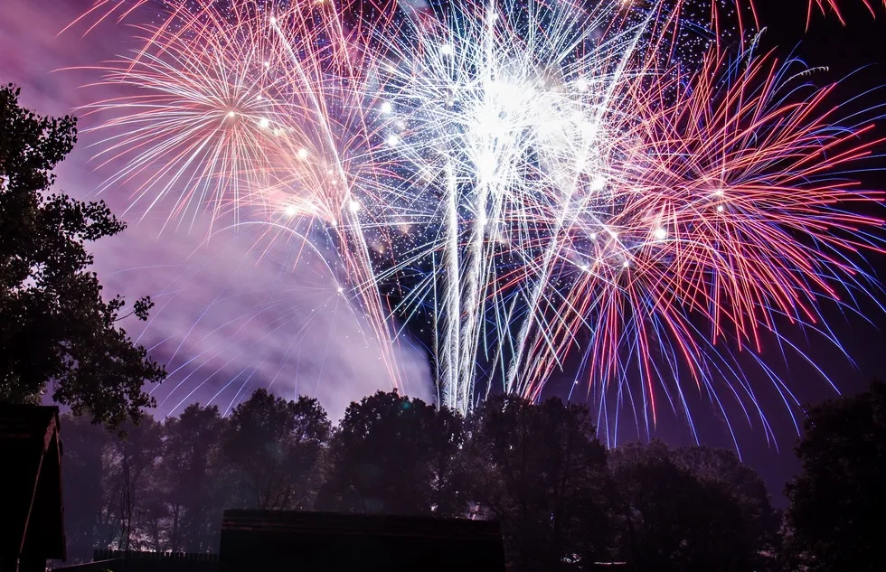 Fireworks explode over a campground in Wyoming