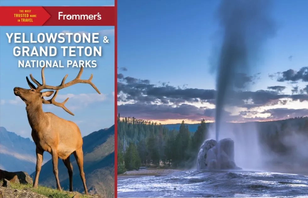 Cover of "Frommer's Yellowstone & Grand Teton National Parks" and Lone Star Geyser at Yellowstone National Park in Wyoming