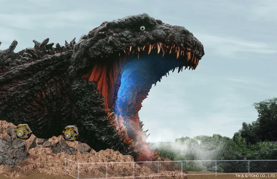 Rendering of Godzilla zipline attraction at Nijigen no Mori anime park on Awaji Island in Japan