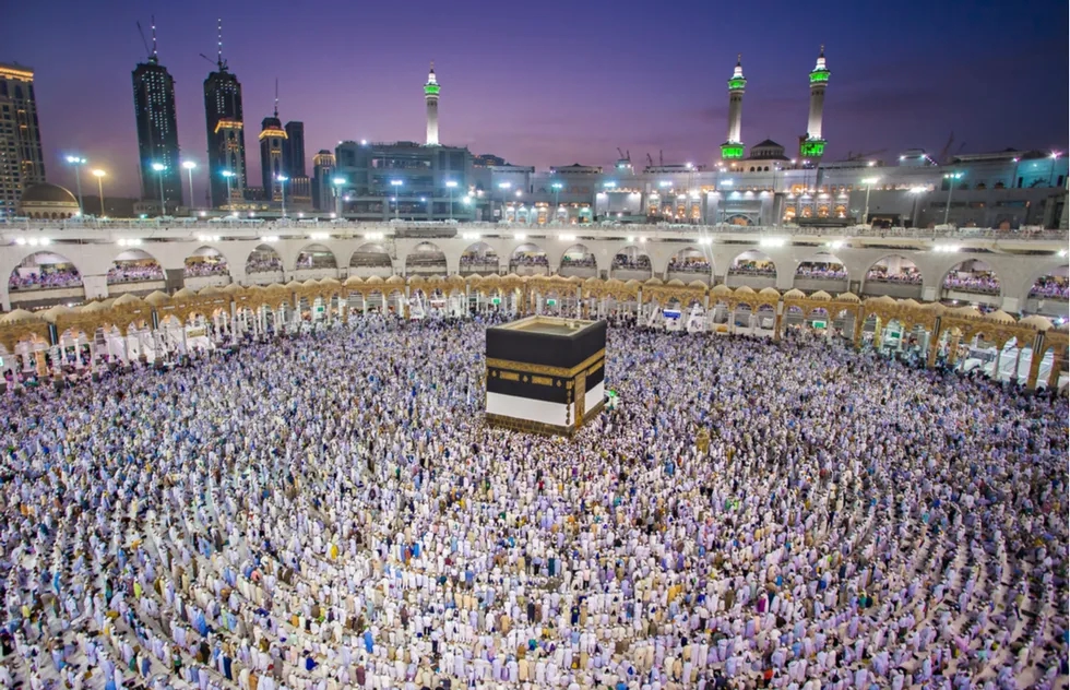 The Kaaba at the Great Mosque of Mecca in Saudi Arabia, during the 2018 hajj