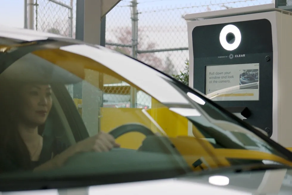 Hertz Fast Lane powered by CLEAR exit gate kiosk