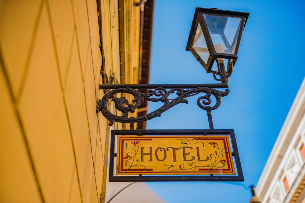 A hotel sign in Rome, Italy