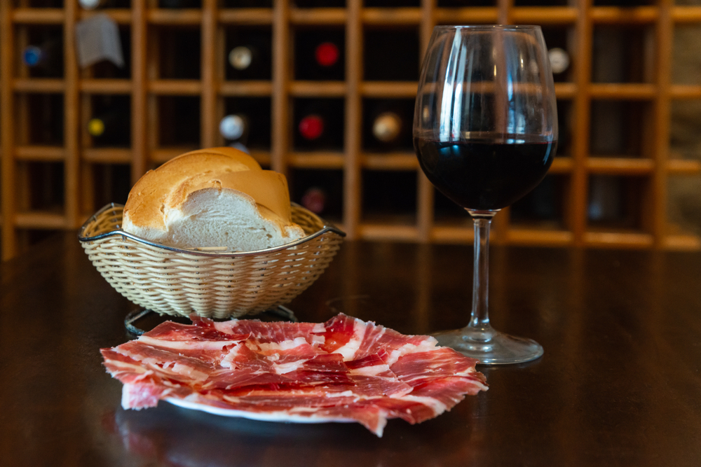 Spanish Meal, Jamon with wine