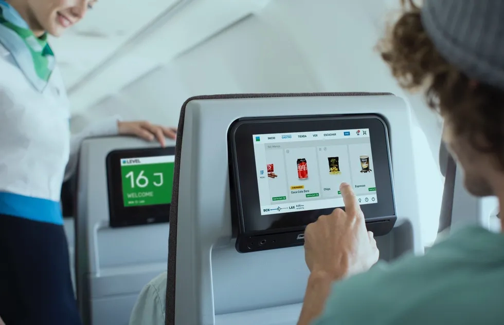 Level airline entertainment screen in seat back