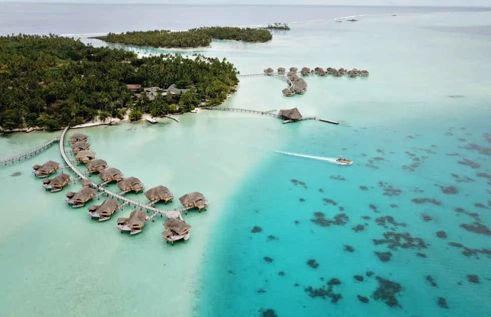 Aerial of Le Taha'a Resort, Taha'a, Tahiti