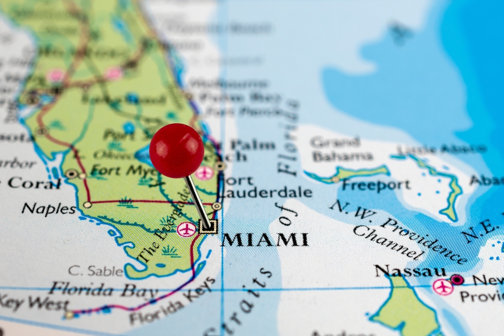 Map with Miami, Florida