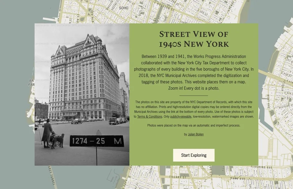 Street-view map of New York City, circa 1940
