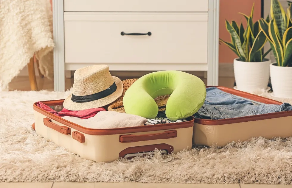 Neck pillow in a suitcase