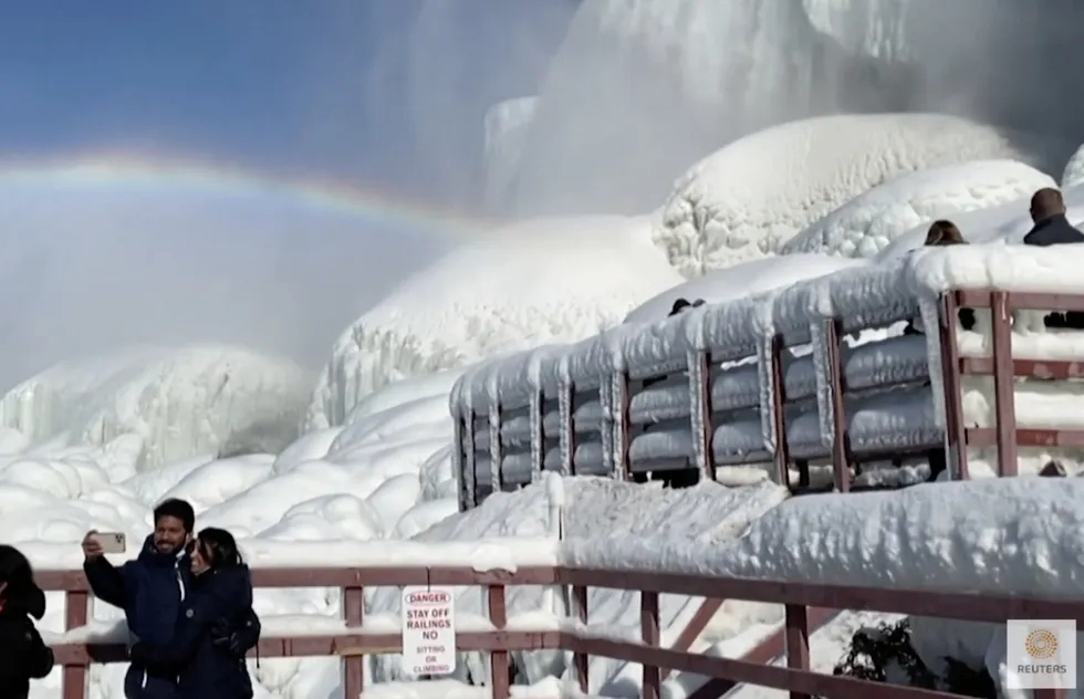 Partially frozen Niagara Falls in New York State