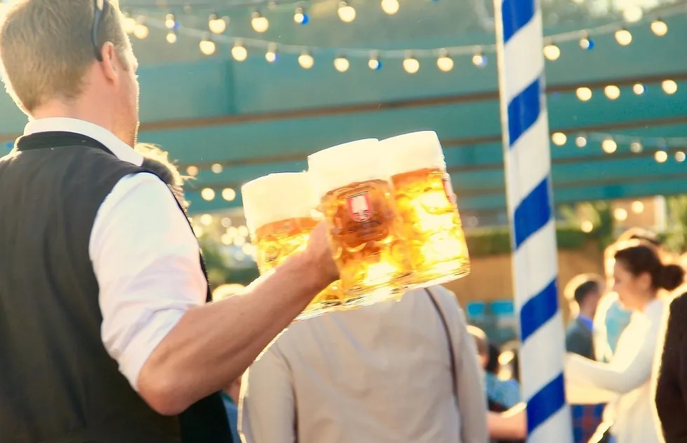 Steins of beer at Oktoberfest in Munich