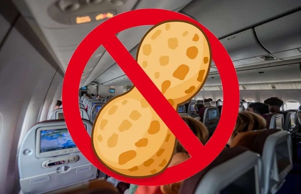 Illustration of a no-peanut symbol in an airplane cabin