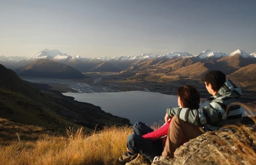 View of Queenstown, New Zealand, Lake Wakatipu, and the surrounding mountains