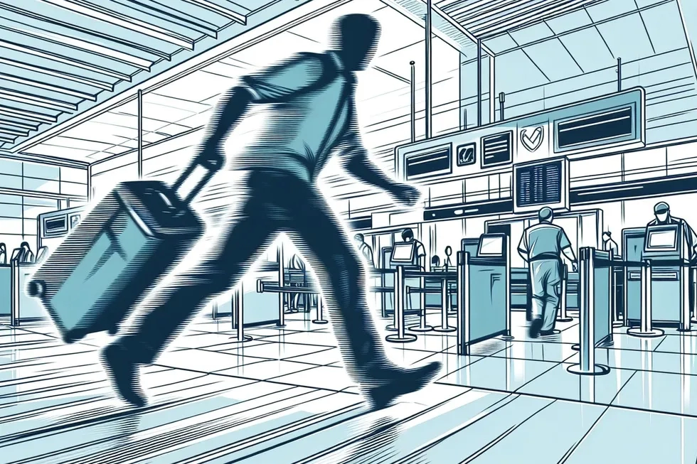 racing through TSA airport security (illustration)