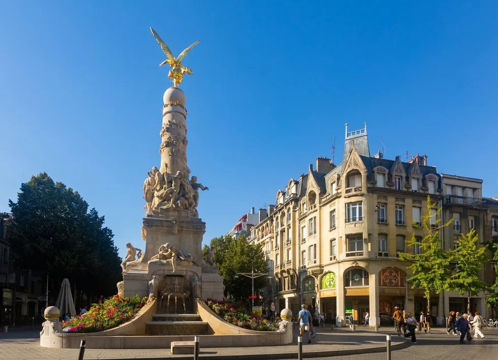Reims, France, Champagne, Place Drouet d'Erlon, Sube Fountain