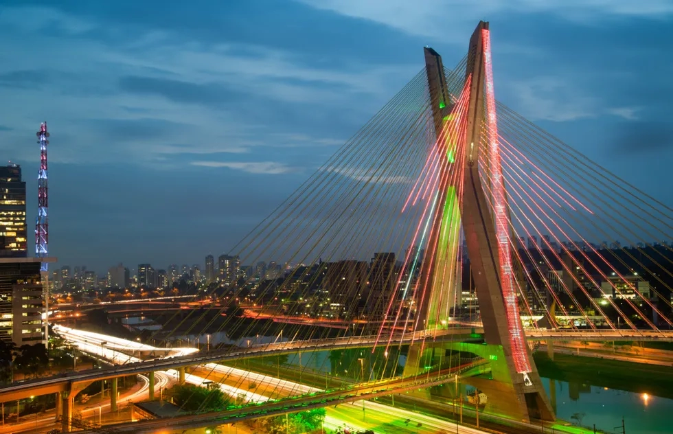 Octávio Frias de Oliveira Bridge, commonly known as Ponte Estaiada, in São Paulo, Brazil