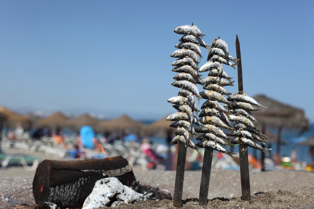 Sardines on the beach, Fuengirola, Costa del Sol, Spain