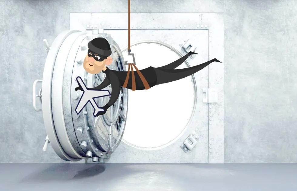 daring burglar stealing an airplane (illustration)