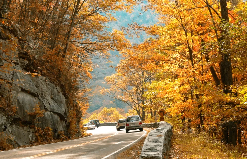 Autumn drive amid fall foliage at Great Smoky Mountains National Park