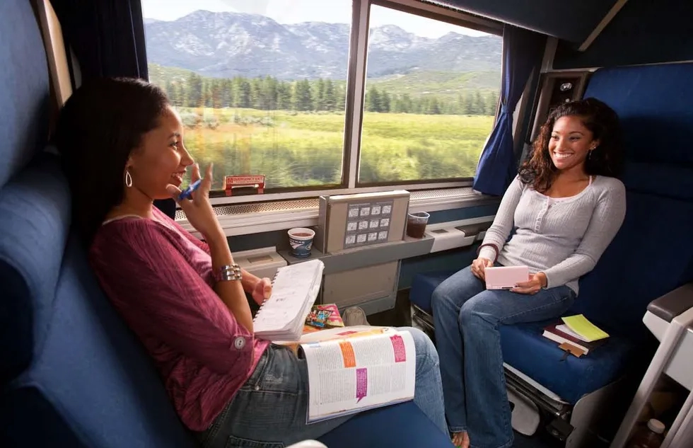 Superliner Roomette on Amtrak in Rockies (posed shot)