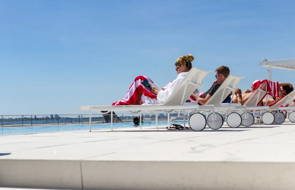 Poolside at the TWA Hotel at John F. Kennedy International Airport in New York City