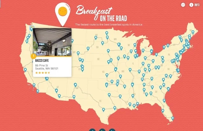 Driving map to U.S. breakfast restaurants