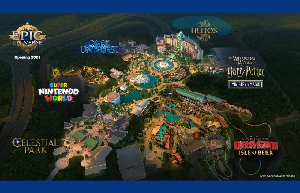 Conceptual artwork for Universal Epic Universe park at Universal Orlando Resort in Florida