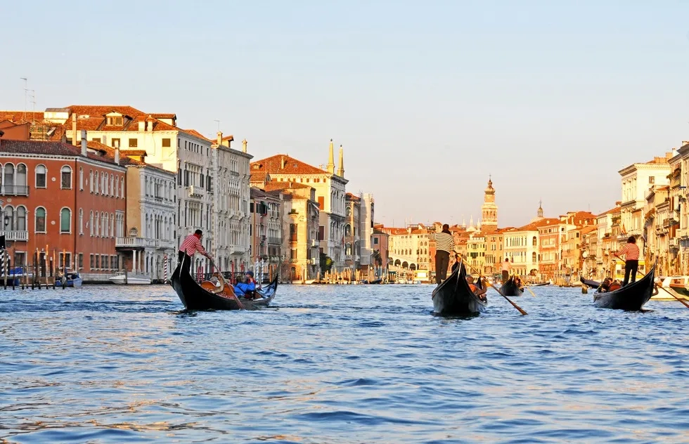 Gondolas on the Grand Canal in Venice