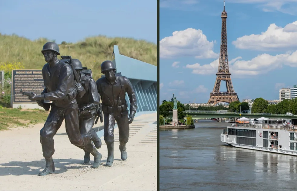 D-Day monument near Utah Beach in Normandy, France, and a Viking Longship in Paris