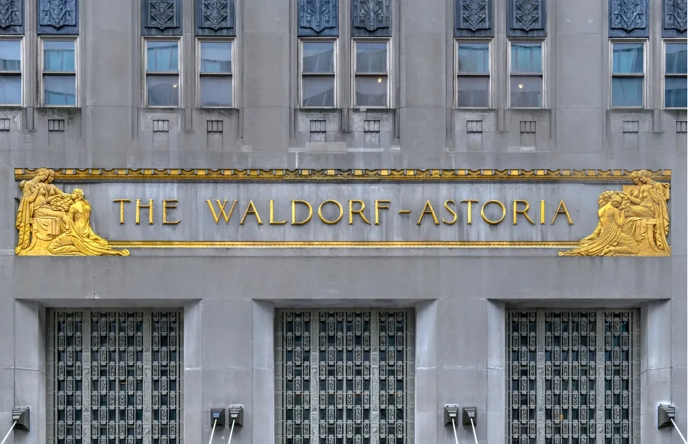 Facade of the Waldorf Astoria New York hotel